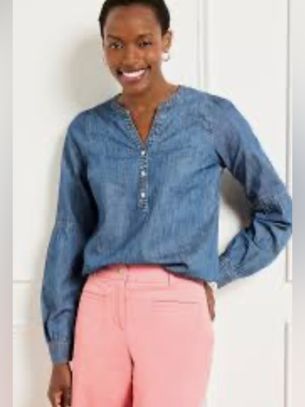 Talbots | LANTERN SLEEVE SHORT DENIM TOP - KINNEY WASH